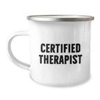 Funny Gifts from Friends to Therapist Birthday Unique Camping Mug, 'Life is a Hike', Certified Therapist, 12 oz Stainless Steel with Enamel Finish, Perfect for Therapist Gifts