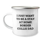 Funny Border Collie Dog Lover Gifts from Dad to Men for Graduation, I Just Want To Be A Stay At Home Border Collie Dad Quote on 12 oz Camping Mug