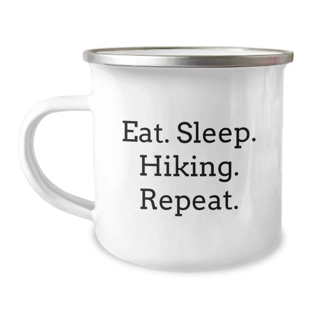 Hiking Gifts for Him, Funny 'Eat. Sleep. Hiking. Repeat.' Camping Mug for Birthday, Unique Gifts from Friends to Family - Image 1