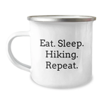 Hiking Gifts for Him, Funny 'Eat. Sleep. Hiking. Repeat.' Camping Mug for Birthday, Unique Gifts from Friends to Family - Image 1