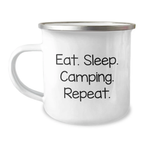 Funny Camping Mug Gifts for Friends - Eat. Sleep. Camping. Repeat. Birthday Unique Presents - Image 1