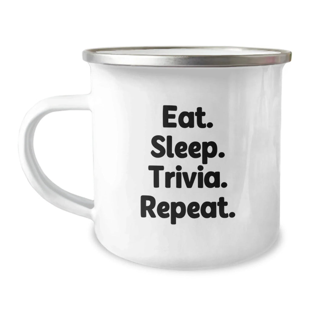 Trivia Camping Mug Gifts for Trivia Lovers from Friends and Family Funny Quote Eat. Sleep. Trivia. Repeat. on Christmas
