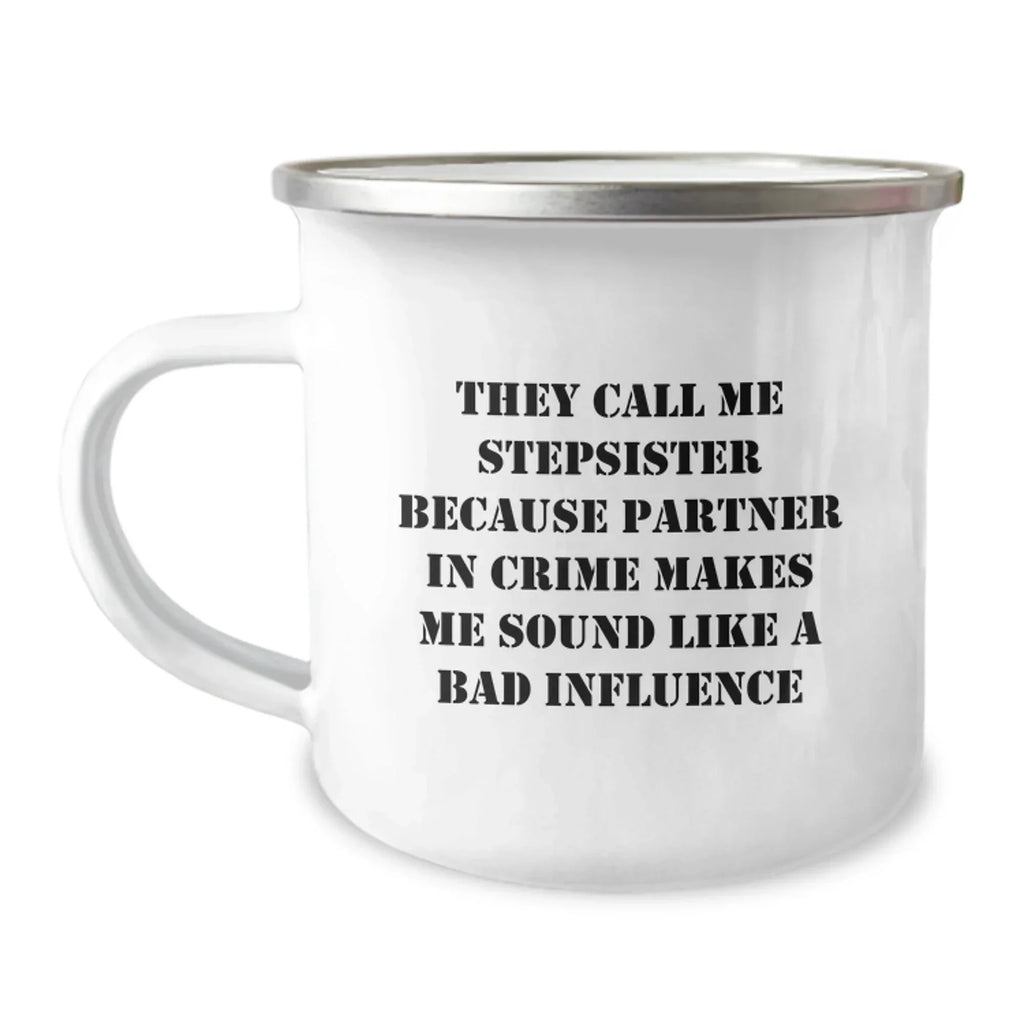 Funny Stepsister Gifts from Family - 'Partner In Crime' Christmas Camping Mug for Stepsister