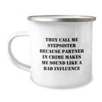 Funny Stepsister Gifts from Family - 'Partner In Crime' Christmas Camping Mug for Stepsister