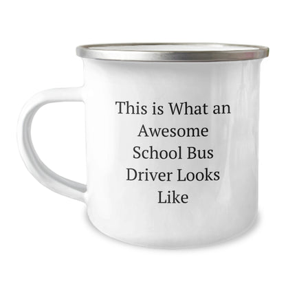 Funny School Bus Driver Gifts from Friends - This Is What An Awesome School Bus Driver Looks Like Mugs for Graduation, Perfect for School Bus Driver Appreciation - 12 oz Stainless Steel Camping Mug - Image 1