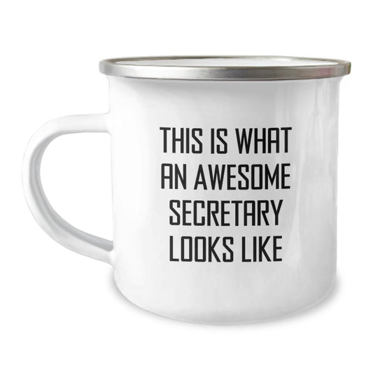 Funny Secretary Gifts from Friends to Awesome Secretaries on Graduation - 'This Is What An Awesome Secretary Looks Like' Printed Stainless Steel Camping Mug - Image 1