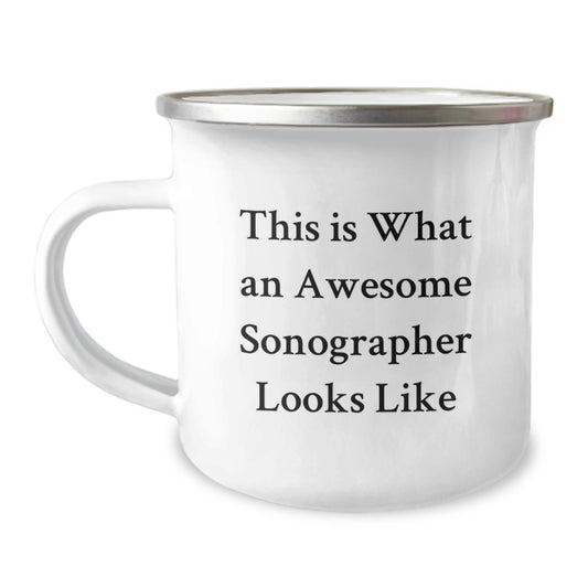 Sonographer Perks Funny Gift from Friends to Awesome Sonographer - 12 oz Camping Mug for Graduation - Image 1