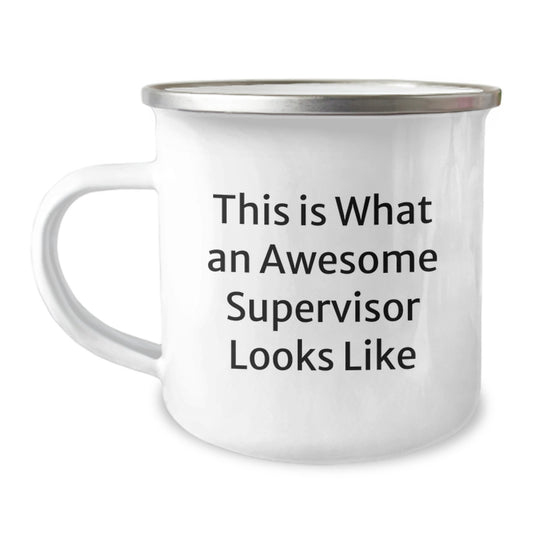 Funny Supervisor Gifts from Friends - This Is What An Awesome Supervisor Looks Like Enamel Camping Mug for Graduation Unique Gifts, 12 oz Stainless Steel with Permanent Printing - Image 1
