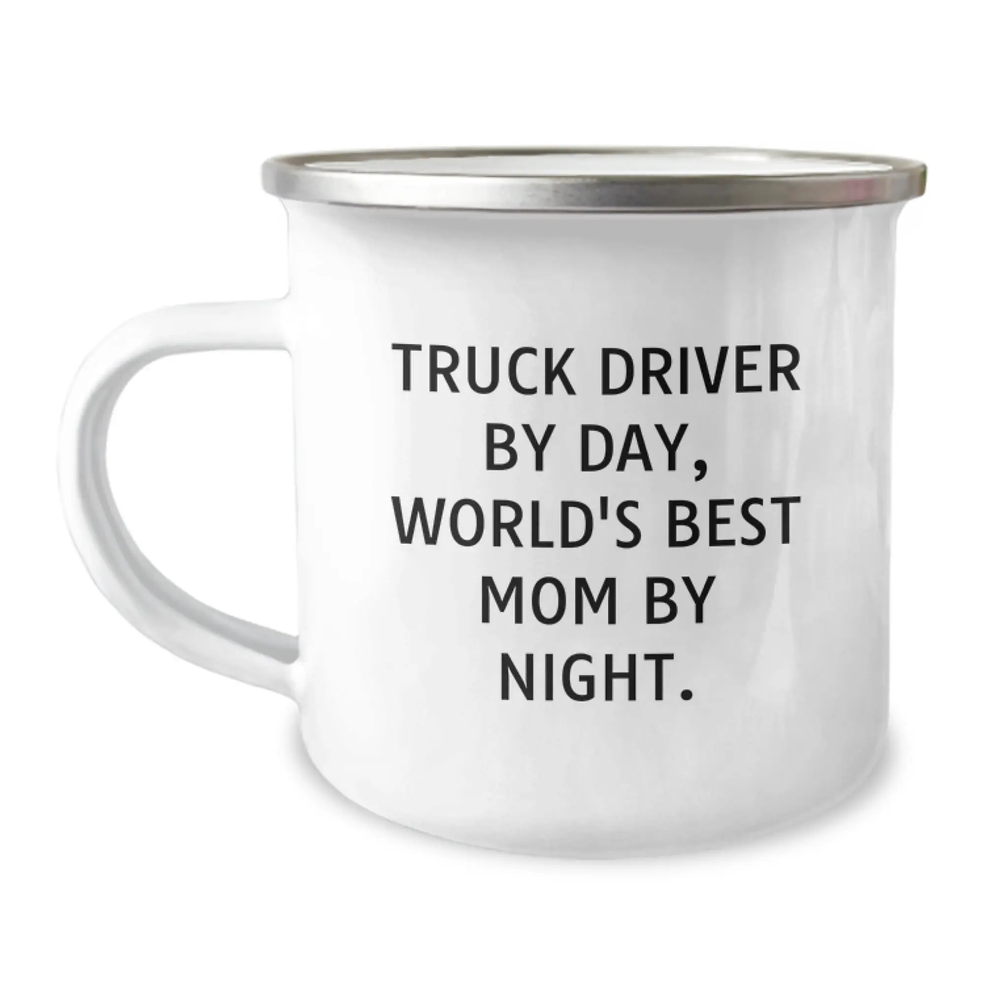 Truck Driver Gifts Unique - Funny Quote World's Best Mom Enamel Camping Mug for Birthday from Family - Image 1