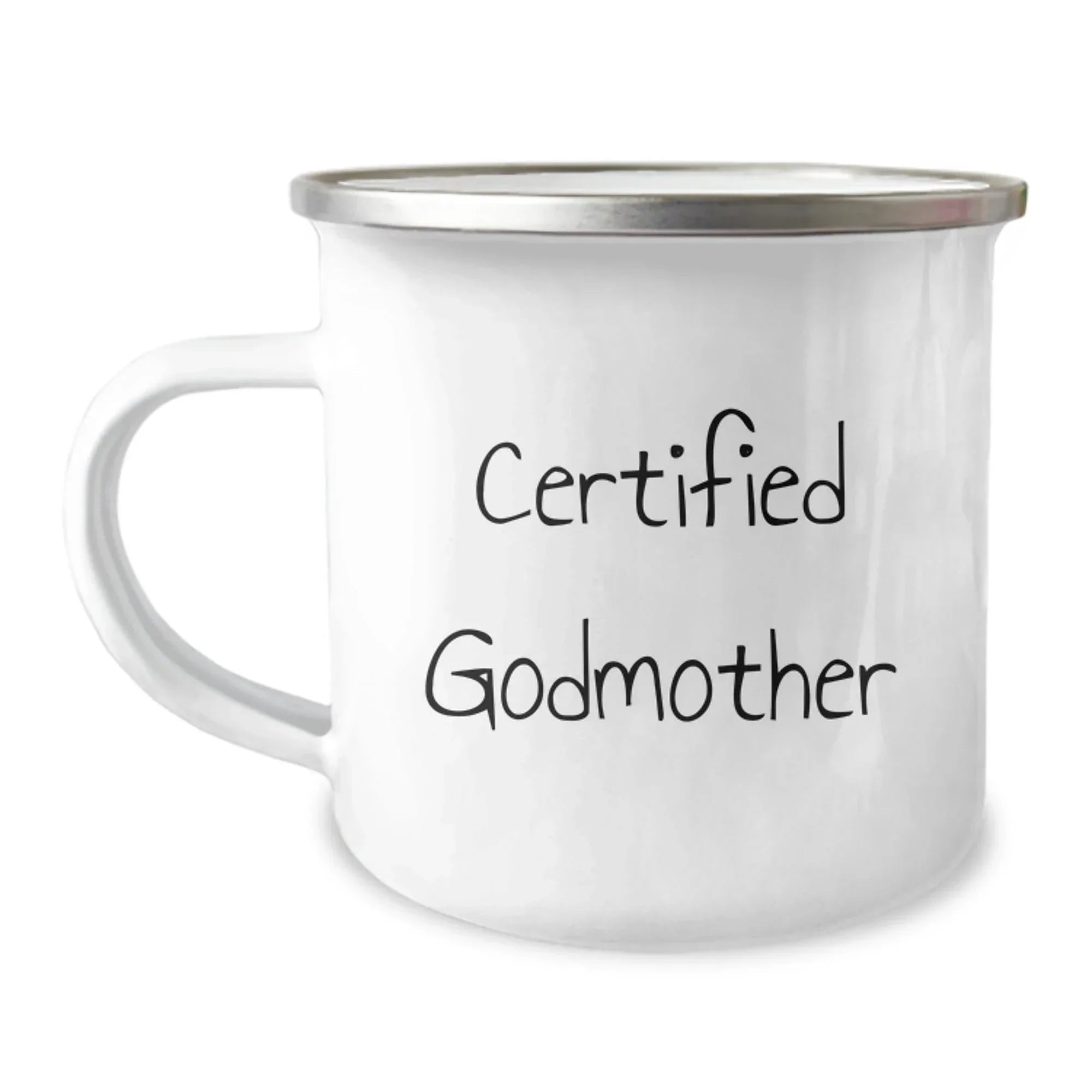 Funny Gifts from Men to Godmother - Certified Godmother Camping Mug for Christmas Unique Gifts - Stainless Steel Enamel Finish