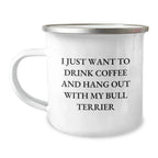 Funny Bull Terrier Dog Lover Gifts from Men and Women for Valentine's Unique Camping Mugs - I Just Want To Drink Coffee And Hang Out With My Bull Terrier