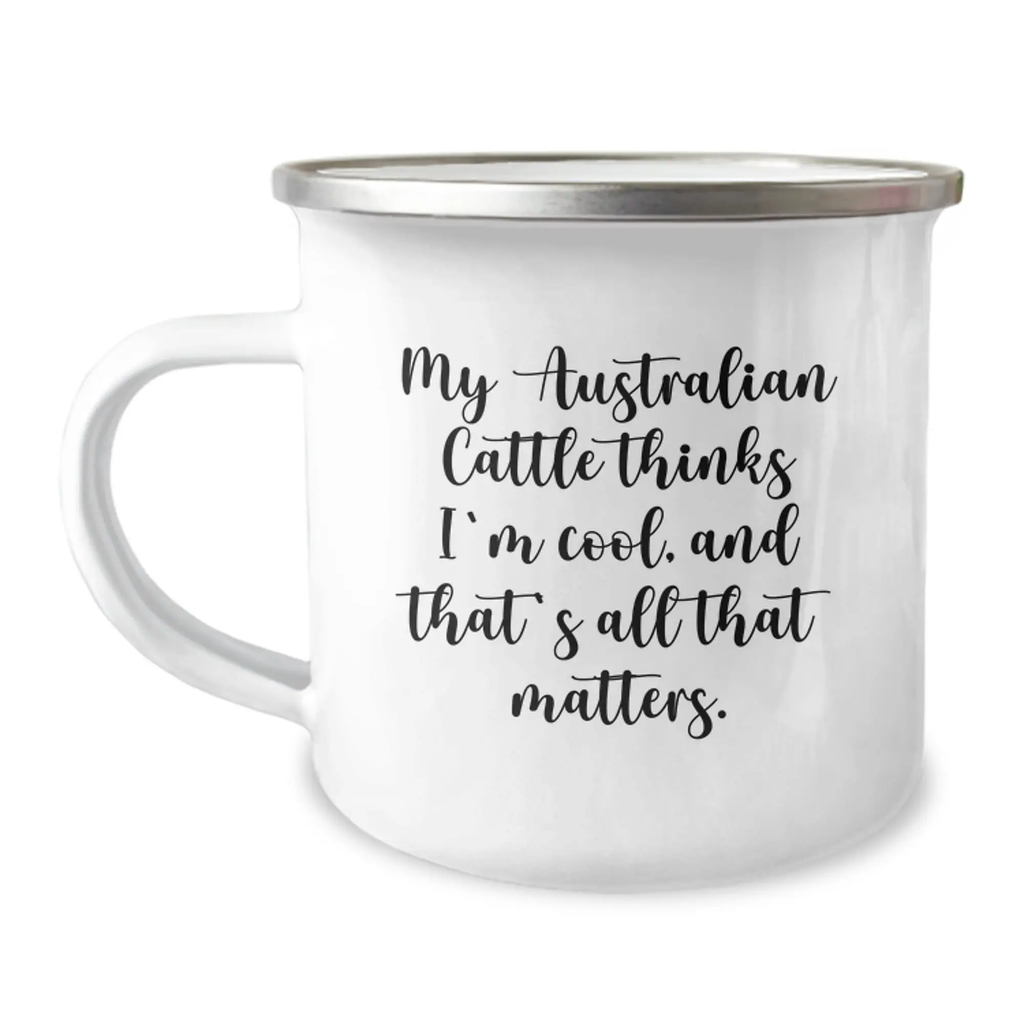 Funny Australian Cattle Dog Gifts for Men - Perfect Birthday Unique Gifts from Friends - 'My Aussie Thinks I'm Cool' Camping Mug - Image 1