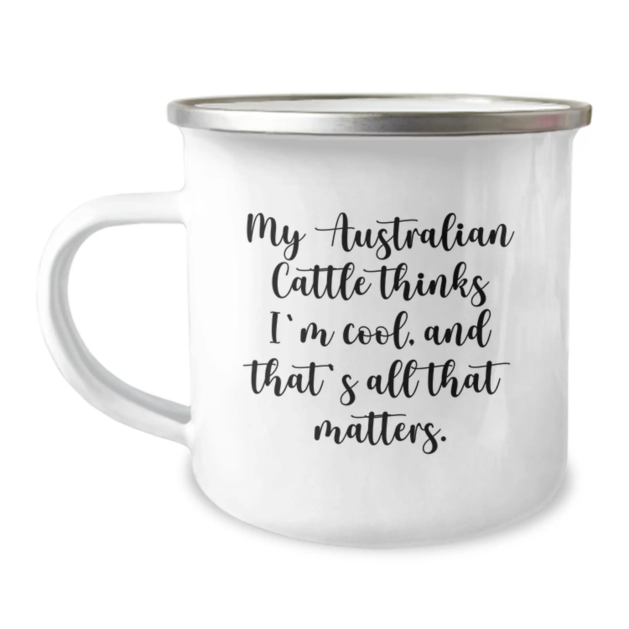 Funny Australian Cattle Dog Gifts for Men - Perfect Birthday Unique Gifts from Friends - 'My Aussie Thinks I'm Cool' Camping Mug - Image 1