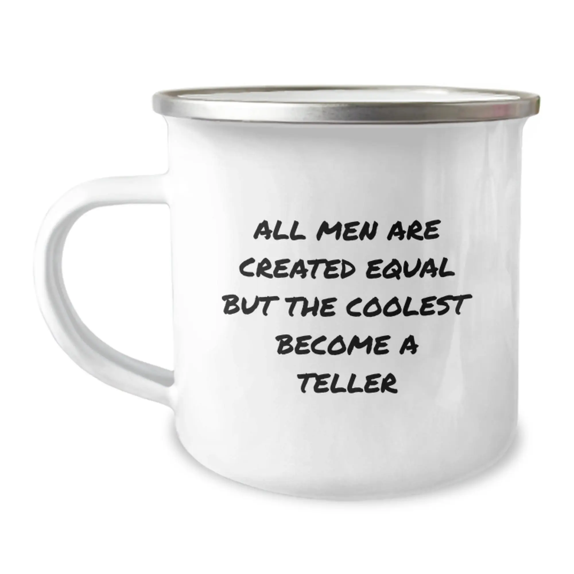 Novelty Camping Mug for Friends Birthday Gift – Equal Men Coolest Teller - Image 1