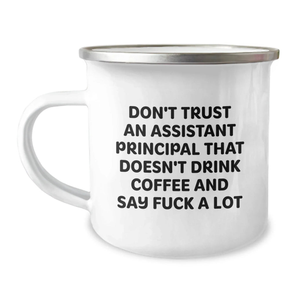 Funny Assistant Principal Gifts for Men - Christmas Unique Gifts from Friends - Camping Mug with 'Don't Trust An Assistant Principal That Doesn't Drink Coffee And Say F--k A Lot' Quote