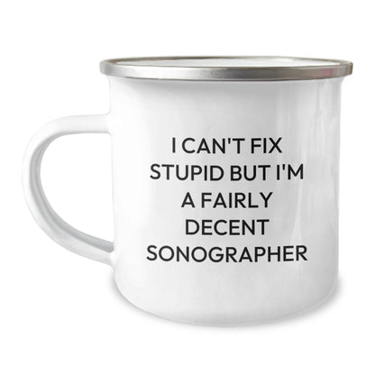 Funny Sonographer Gifts for Men, 'I Can't Fix Stupid' Camping Mug, Unique Christmas Ideas for Friends, Coworkers, Family - Image 1