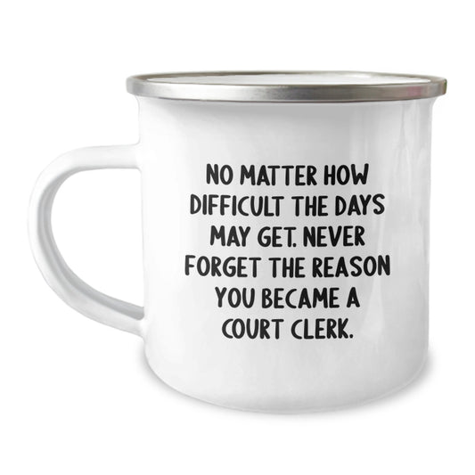 Funny Court Clerk Gifts - Camping Mug - Never Forget The Reason You Became A Court Clerk - Gifts from Family to Court Clerk, Camping Mug for Court Clerks, Perfect for Court Clerk Friends - Image 1