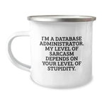 Database Administrator Funny Quote Gifts from Men to Friends, Unique Valentine's Unique Gifts for Database Administrator, Camping Mug, Funny Quote About Stupidity