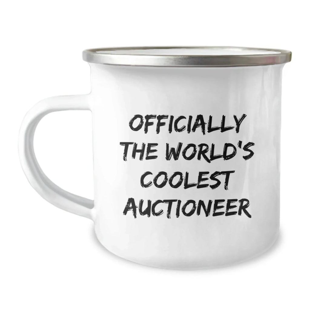 Funny Auctioneer Gifts for Men - 'Officially The World's Coolest Auctioneer' Camping Mug, Unique Christmas Memorable Presents from Family, Friends, and Coworkers