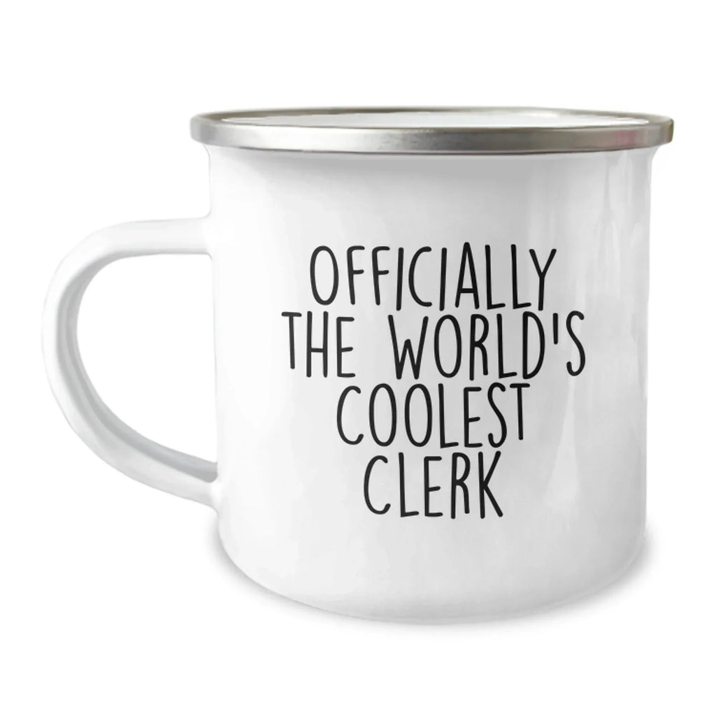 Funny Clerk Gifts from Friends for Men - Officially The World's Coolest Clerk Christmas Camping Mug