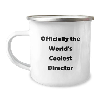 Funny Director Gifts from Men to Graduation Celebrations, Officially The World's Coolest Director Quote on 12 oz Stainless Steel Camping Mug, Gifts for Director - Image 1
