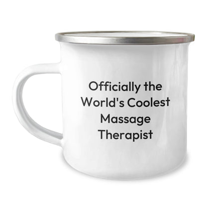 Massage Therapist Gifts from Friends, Unique Camping Mug for Massage Therapist, 'Officially The World's Coolest Massage Therapist' Funny Quote, 12 oz Stainless Steel with Enamel Finish - Image 1