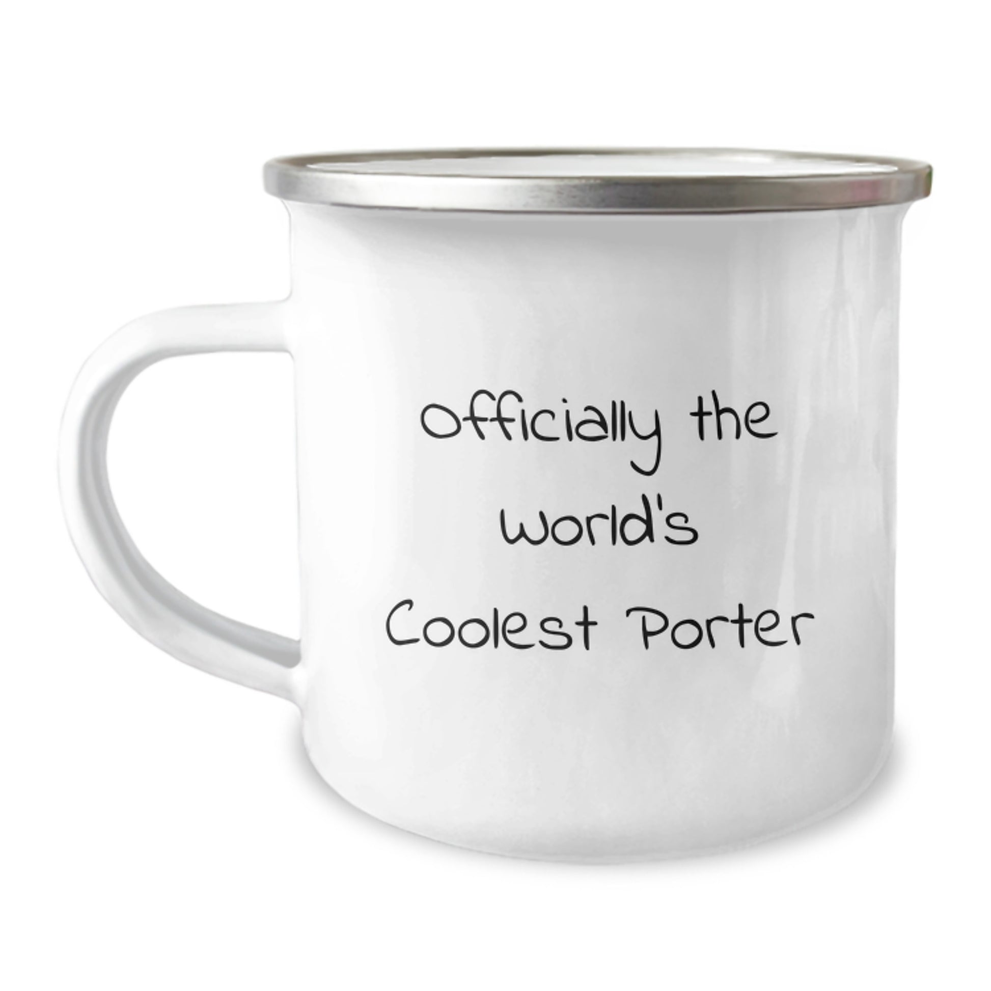 Funny Porter Gifts for Men, Officially The World's Coolest Porter, 12 oz Camping Mug, Graduation Unique Gifts from Friends, Family, Coworkers, Enamel Finish - Image 1