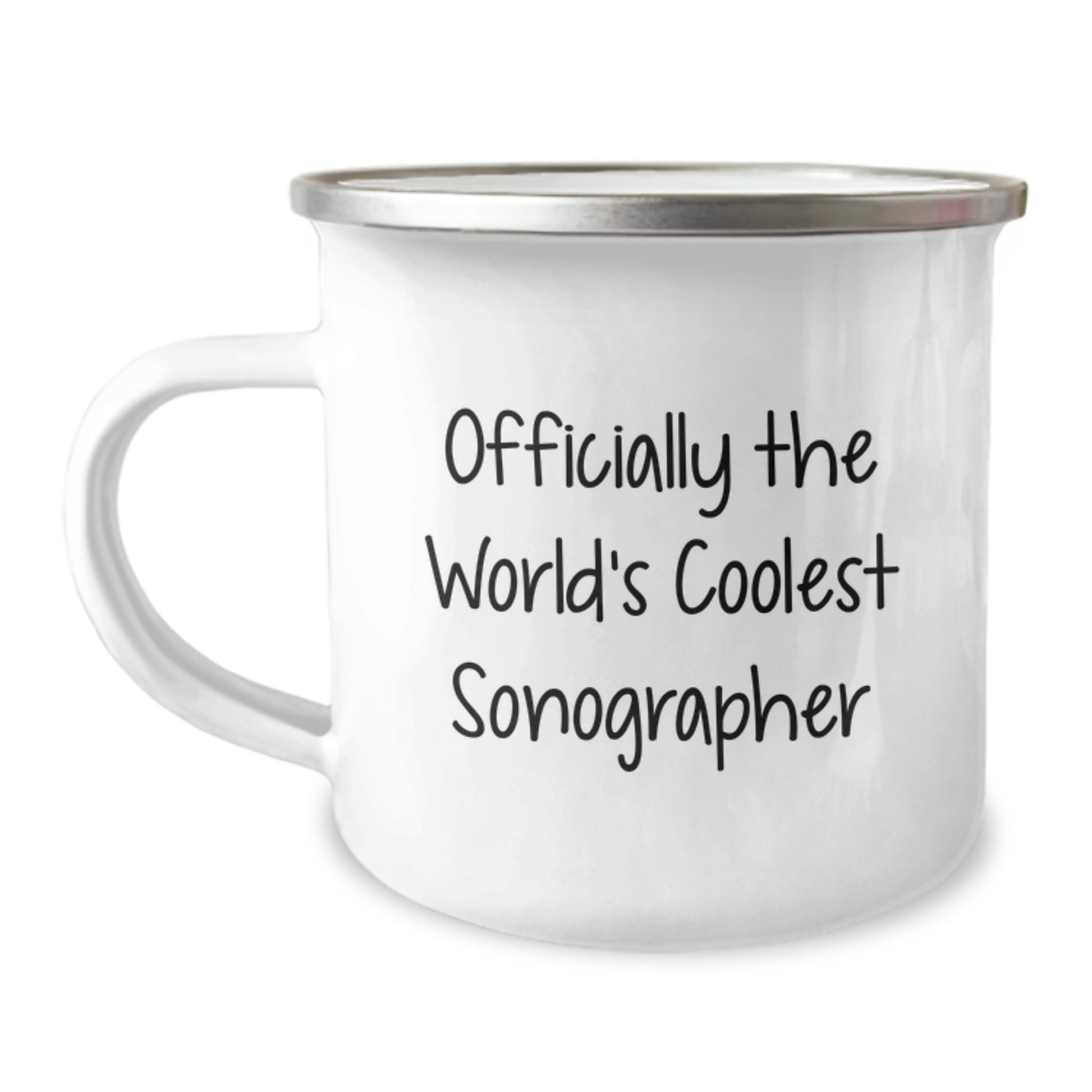 Sonographer Gifts, Camping Mug, Unique Christmas Memorable Presents from Friends, Family, or Coworkers, 'Officially The World's Coolest Sonographer' - Image 1