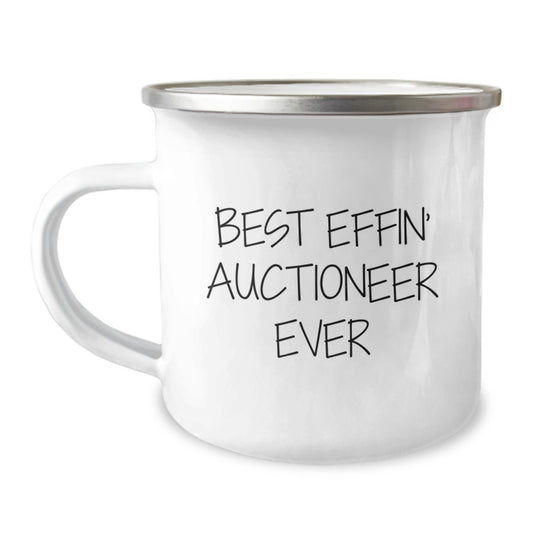 Auctioneer Gifts for Men Friends - Funny 'Best Effin' Auctioneer Ever' Camping Mug Stainless Steel Enamel Finish 12 oz Unique Christmas Unique Gifts from Friends - Image 1