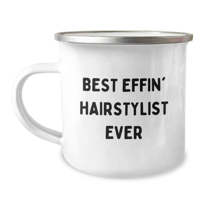 Funny Hairstylist Gifts for Men, Christmas Unique Mugs from Friends, Best Effin' Hairstylist Ever Camping Mug - Image 1