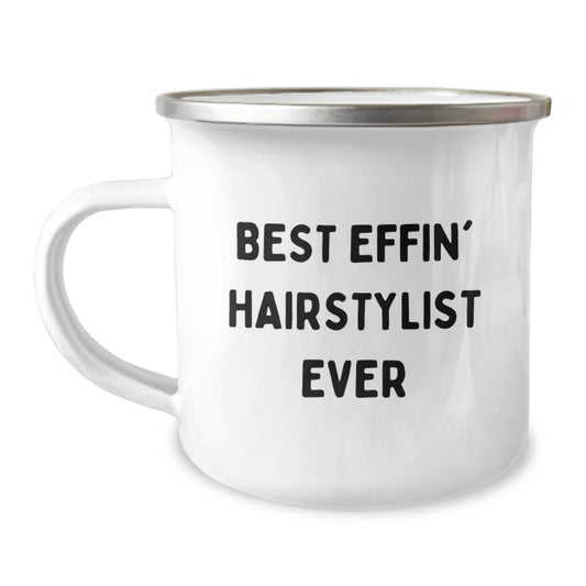 Funny Hairstylist Gifts for Men, Christmas Unique Mugs from Friends, Best Effin' Hairstylist Ever Camping Mug - Image 1