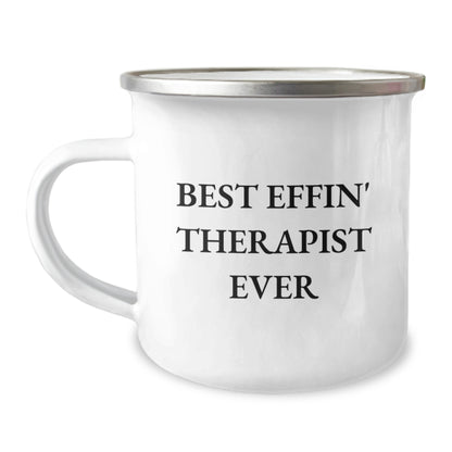 Funny Therapist Gifts from Friends Christmas Unique Mugs - Best Effin' Therapist Ever Quote, 12 oz Stainless Steel Camping Mug - Image 1