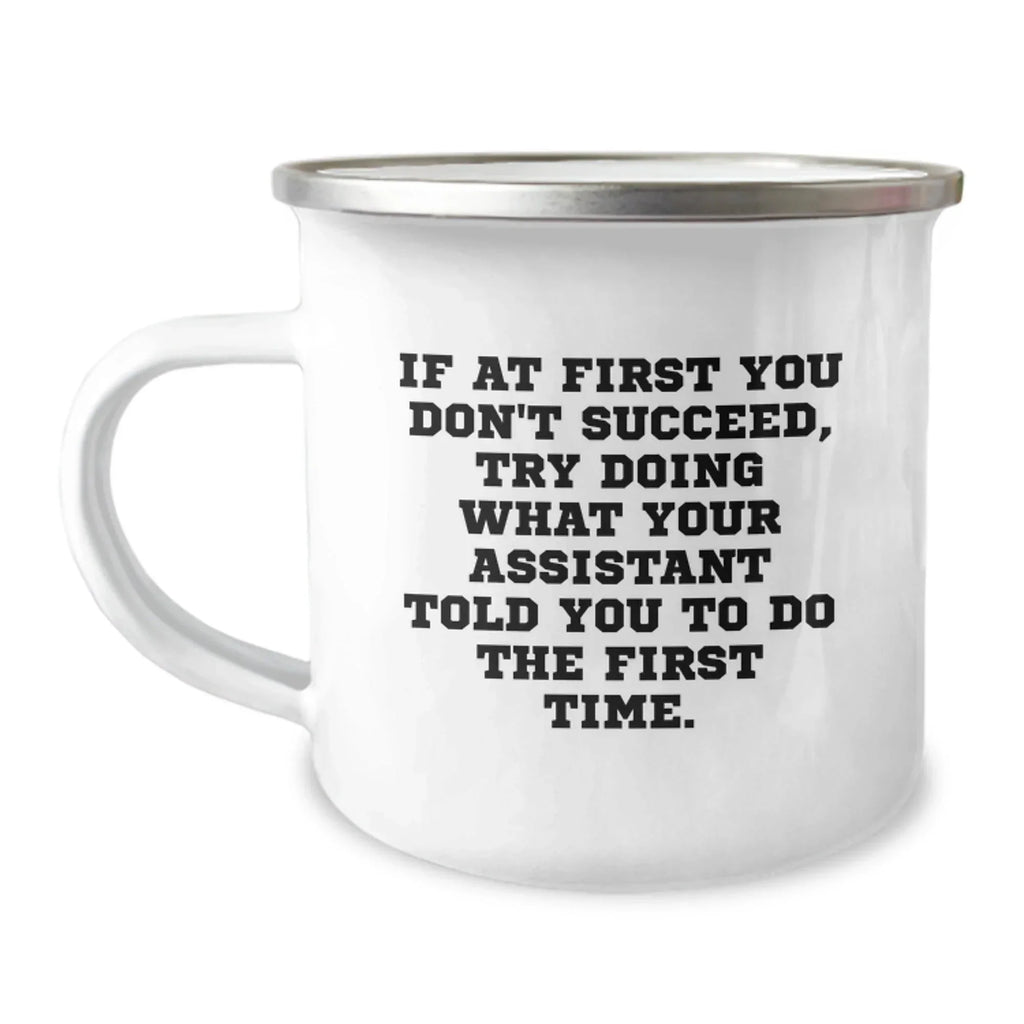Funny Christmas Unique Gifts from Men to Assistant Friends Coworkers, Assistant Camping Mug, 'If At First You Don't Succeed, Try Doing What Your Assistant Told You To Do The First Time.'