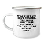 Funny Christmas Unique Gifts from Men to Assistant Friends Coworkers, Assistant Camping Mug, 'If At First You Don't Succeed, Try Doing What Your Assistant Told You To Do The First Time.'