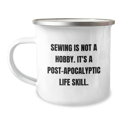 Sewing Enthusiasts Gifts for Men from Friends - Camping Mug with Funny Quote, 12 oz Stainless Steel, Hand Wash Recommended - Image 1