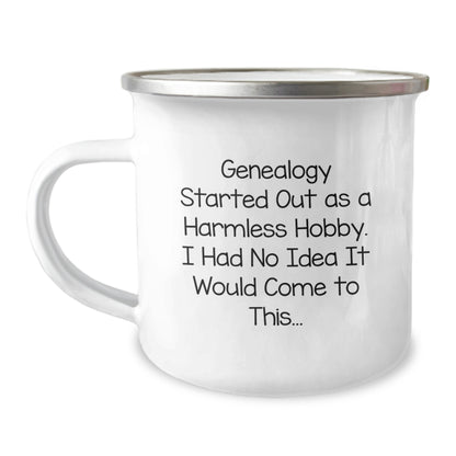Gifts from Family for Genealogy Lovers, Funny Genealogy Started Out As A Harmless Hobby Camping Mug for Christmas Unique Gifts - Image 1
