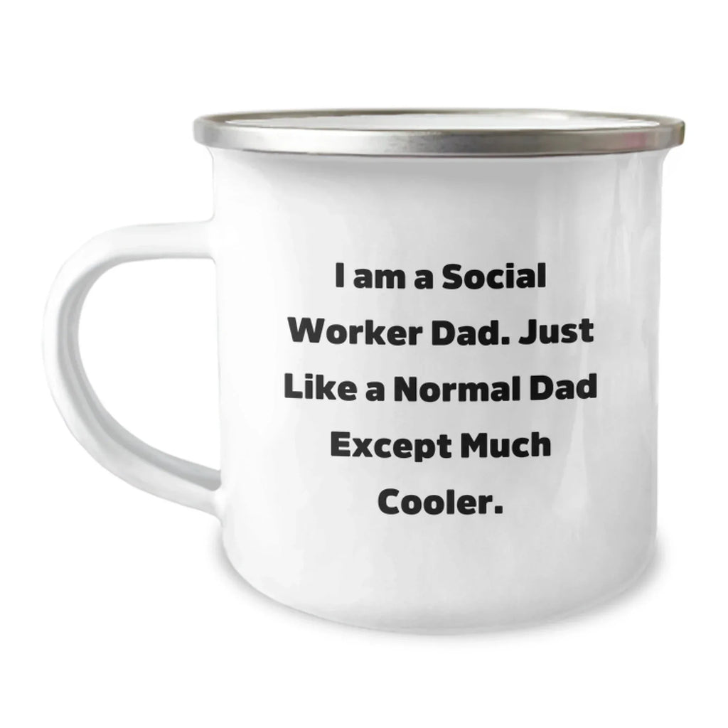 Funny Social Worker Gifts for Him, Camping Mug with I Am A Social Worker Dad, Unique Christmas Memorable Presents for Social Worker Dad from Family, Friends