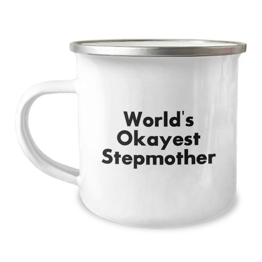 Funny Stepmother Gifts from Family - World's Okayest Stepmother Camping Mug, 12 oz, Stainless Steel with Enamel Finish, Perfect Birthday Unique Gift for Stepmothers - Image 1