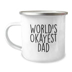 Funny Dad Gifts Christmas Unique Mugs for Men from Family with 'World's Okayest Dad' Quote, Perfect Camping Mug for Dad Enthusiasts