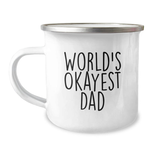 Funny Dad Gifts Christmas Unique Mugs for Men from Family with 'World's Okayest Dad' Quote, Perfect Camping Mug for Dad Enthusiasts - Image 1