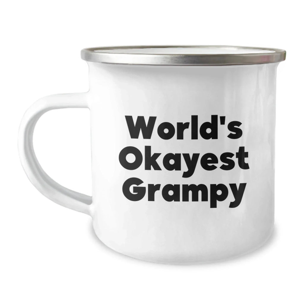 Grampy's Camping Adventures, Funny World's Okayest Grampy Gifts, 12 oz Stainless Steel Mug for Birthday from Family, Friends, or Coworkers to Grampy