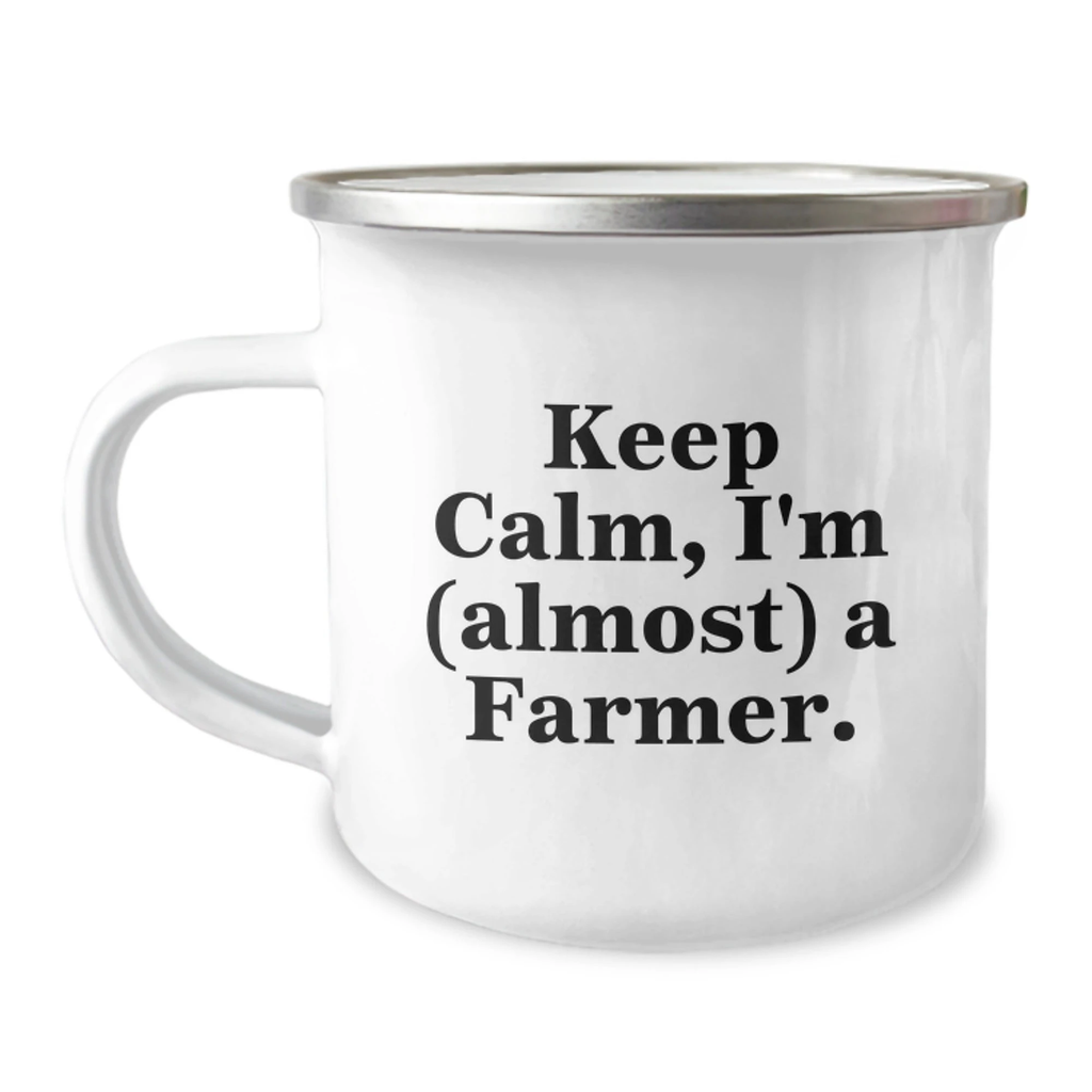 Funny Farmer Gifts from Friends to Men, Camping Mug, Keep Calm I'm (almost) A Farmer, Christmas Unique Gifts for Farmer