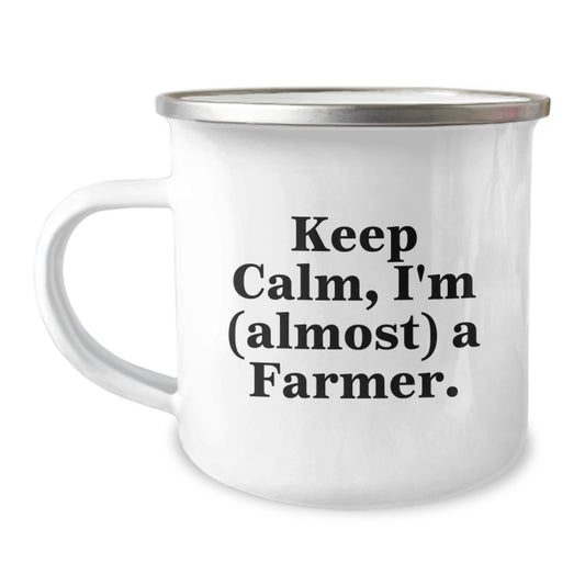 Funny Farmer Gifts from Friends to Men, Camping Mug, Keep Calm I'm (almost) A Farmer, Christmas Unique Gifts for Farmer - Image 1