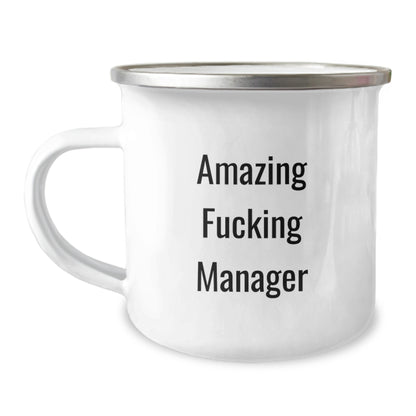 Funny Manager Gifts, Amazing Camping Mug for Graduation, 'Amazing F--king Manager' Quote, Gifts from Friends, Gifts for Manager - Image 1