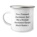 Unique Auctioneer Gifts for Men Friends from Family - Tattooed Auctioneer Camping Mug