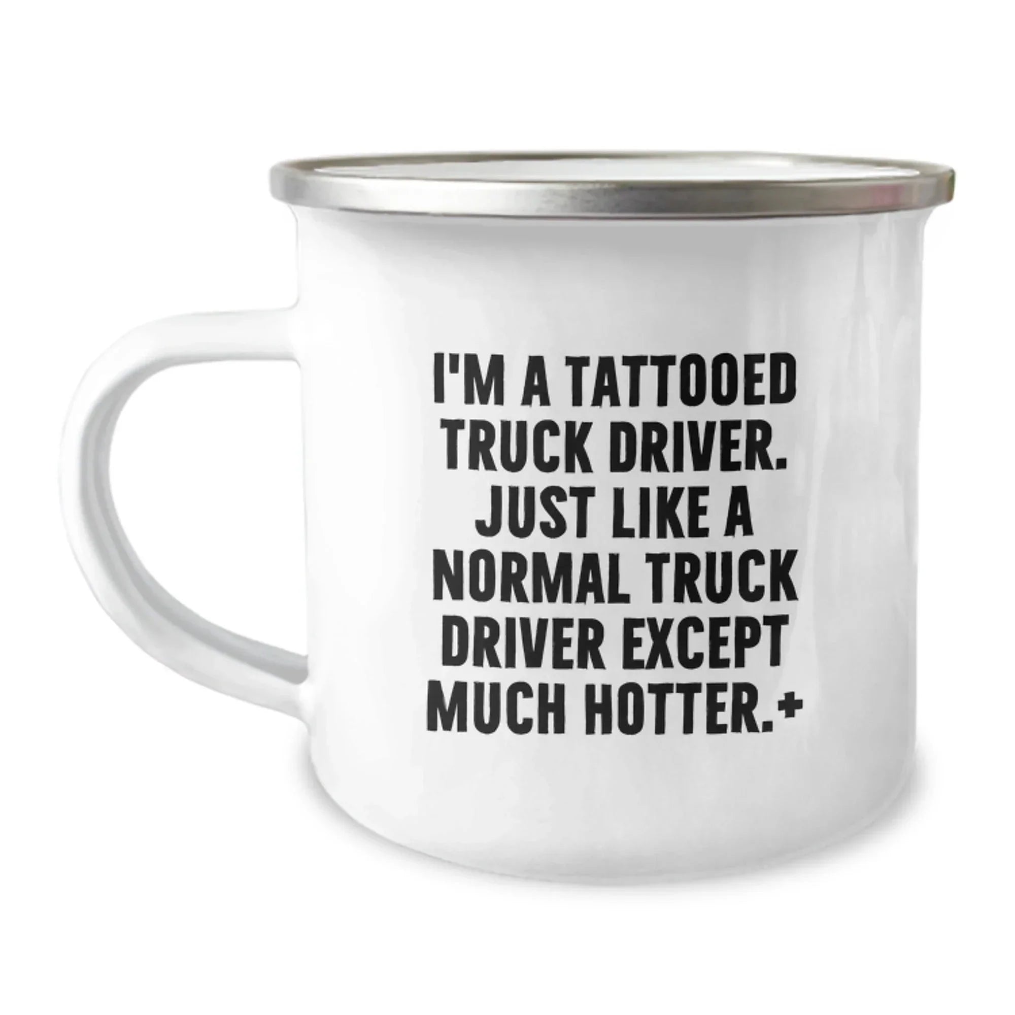 Truck Driver Christmas Unique Gifts for Men, Funny Tattooed Truck Driver Camping Mug with Enamel Finish