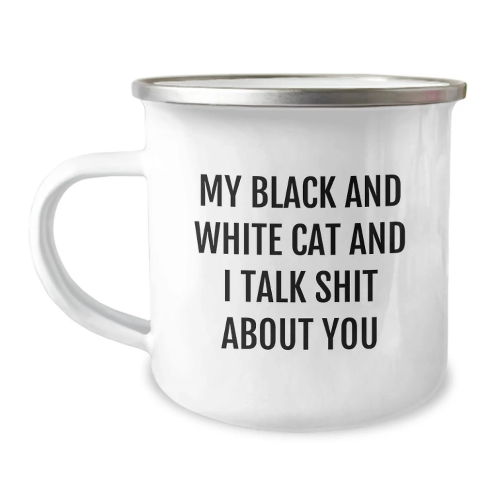 Funny Black and White Cat Gifts for Friends - Black and White Cat Camping Mug, Graduation Unique Gifts from Men, Black and White Cat Lover - Image 1