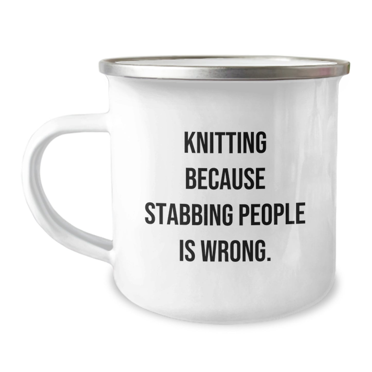 Knitting Enthusiast Gifts, Funny Camping Mug for Women, Gifts from Friends, Knitting Humor for Graduation - 12 oz Stainless Steel with Enamel Finish - Image 1