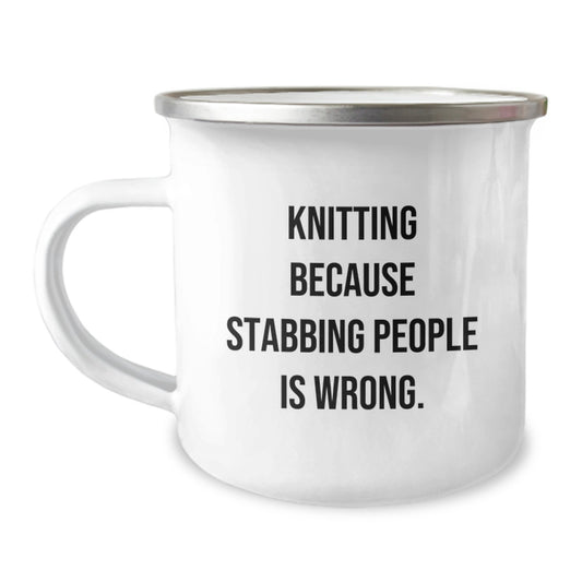 Knitting Enthusiast Gifts, Funny Camping Mug for Women, Gifts from Friends, Knitting Humor for Graduation - 12 oz Stainless Steel with Enamel Finish - Image 1