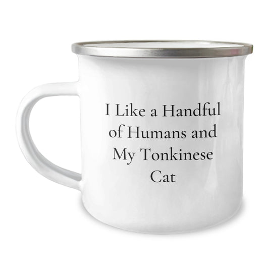 Funny Tonkinese Cat Gifts from Friends for Graduation Unique Gifts - I Like A Handful Of Humans And My Tonkinese Cat Camping Mug - Image 1